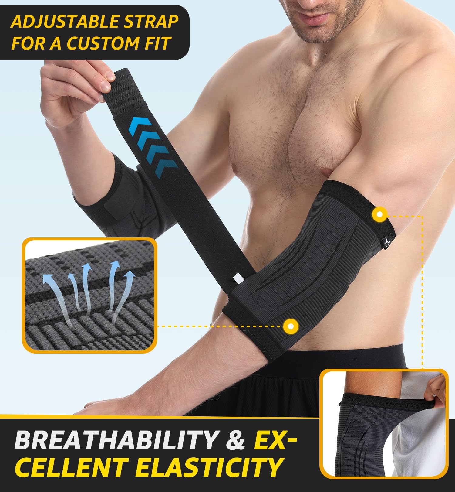HiRui 2 PACK Elbow Brace for Men Women, Elbow Compression Sleeves With Adjustable Straps, Tennis Elbow Golfer Elbow Treatment Arm Support for Workout Weightlifting Tendonitis Pain Relief (Black, Medium)