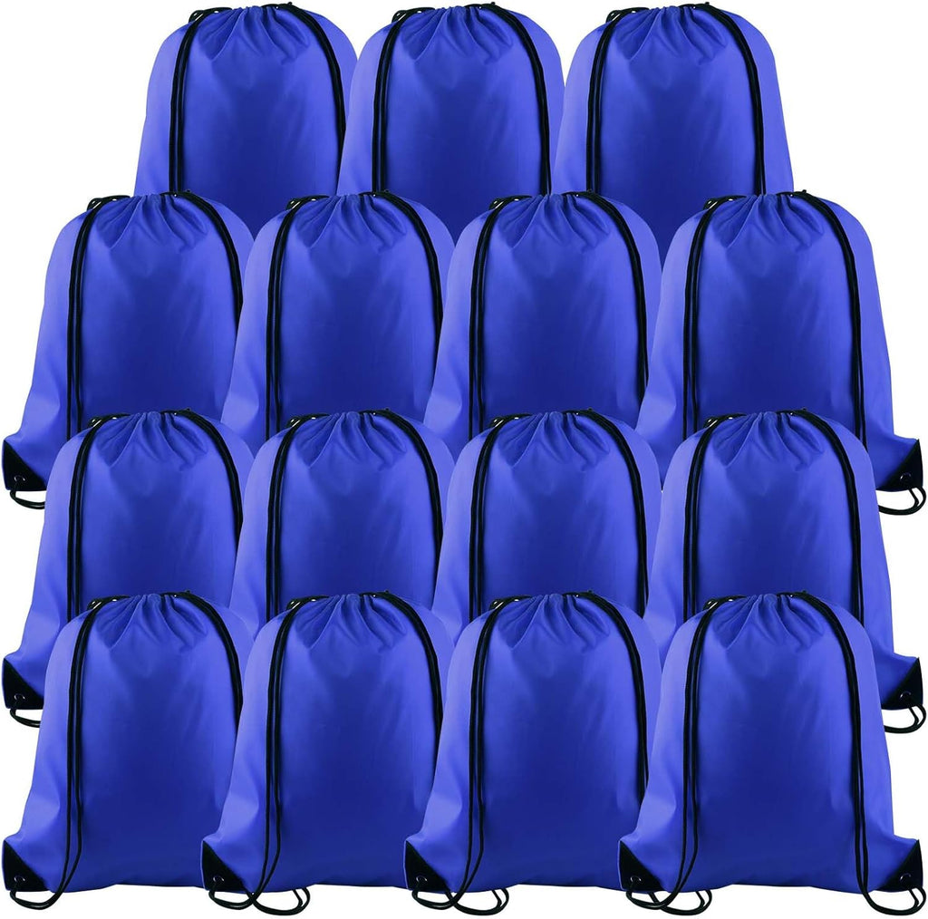 PLULON 15 Pcs Blue Drawstring Bags Drawstring Backpack Bulk, String Backpack Cinch Sack Sport Gym Backpack Bags for Yoga Traveling Outdoor Sports