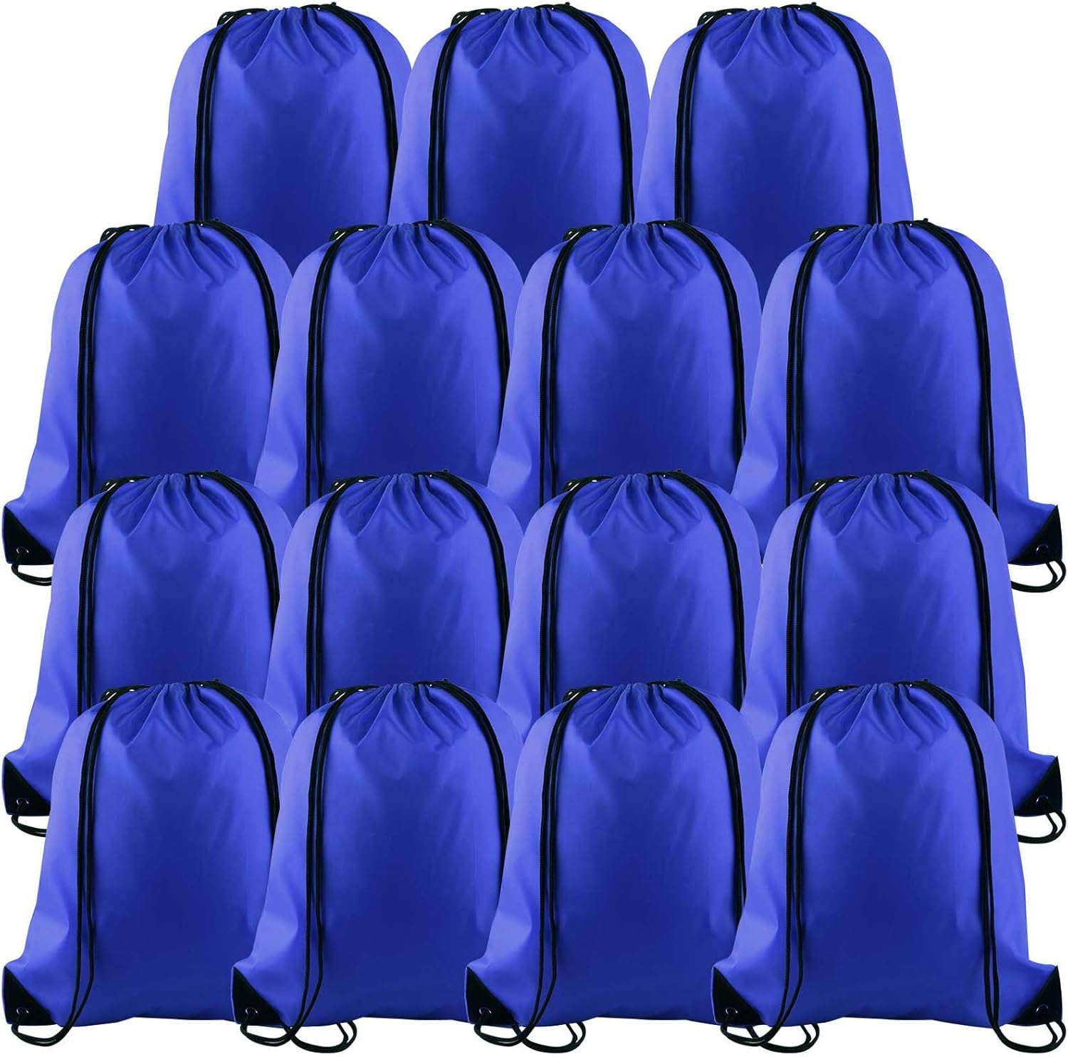 PLULON 15 Pcs Blue Drawstring Bags Drawstring Backpack Bulk, String Backpack Cinch Sack Sport Gym Backpack Bags for Yoga Traveling Outdoor Sports