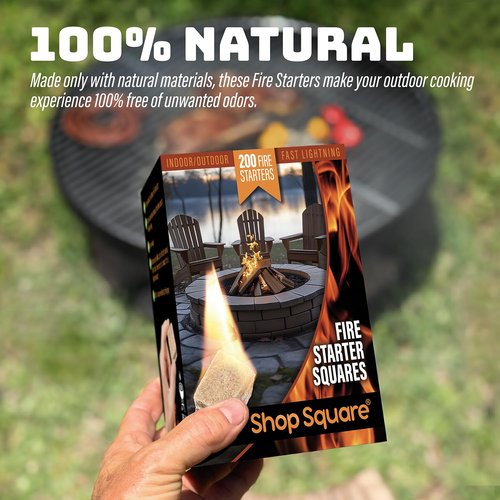 Fire Starter Squares (200 Pack) - Fire Starters for Fireplace, Grill, BBQ, Camping, Wood Stove and Bonfire Accessories - Odorless & Water Resistant