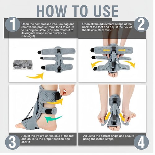 CQSMY Plantar Fasciitis Night Splint for Women & Men - Planters Facetious Relief, Upgraded Brace with 3-Point Support for Foot Drop & Achilles Tendonitis (Gray)