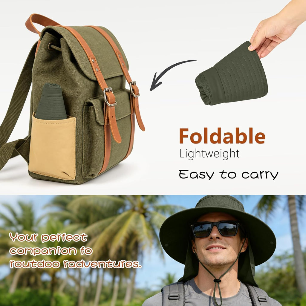 ZOORON Sun Hats - Waterproof Fishing Hat with Neck Flap | UPF 50+ Wide Brim for Hiking & Safari