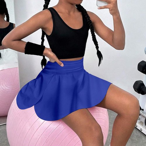 OEBLD Girls Athletic Skort High Waist Tennis Skirts with Shorts Butterfly Ruffle School Skirts with Pockets Royal Blue