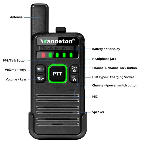 Wanneton RT22pro walkie talkies Wireless Frequency Copy Rechargeable Walkie Talkies for Adults,walkie talkies 4 Pack Long Range with VOX, Scrambling, decoding, Battery Display, scanning.