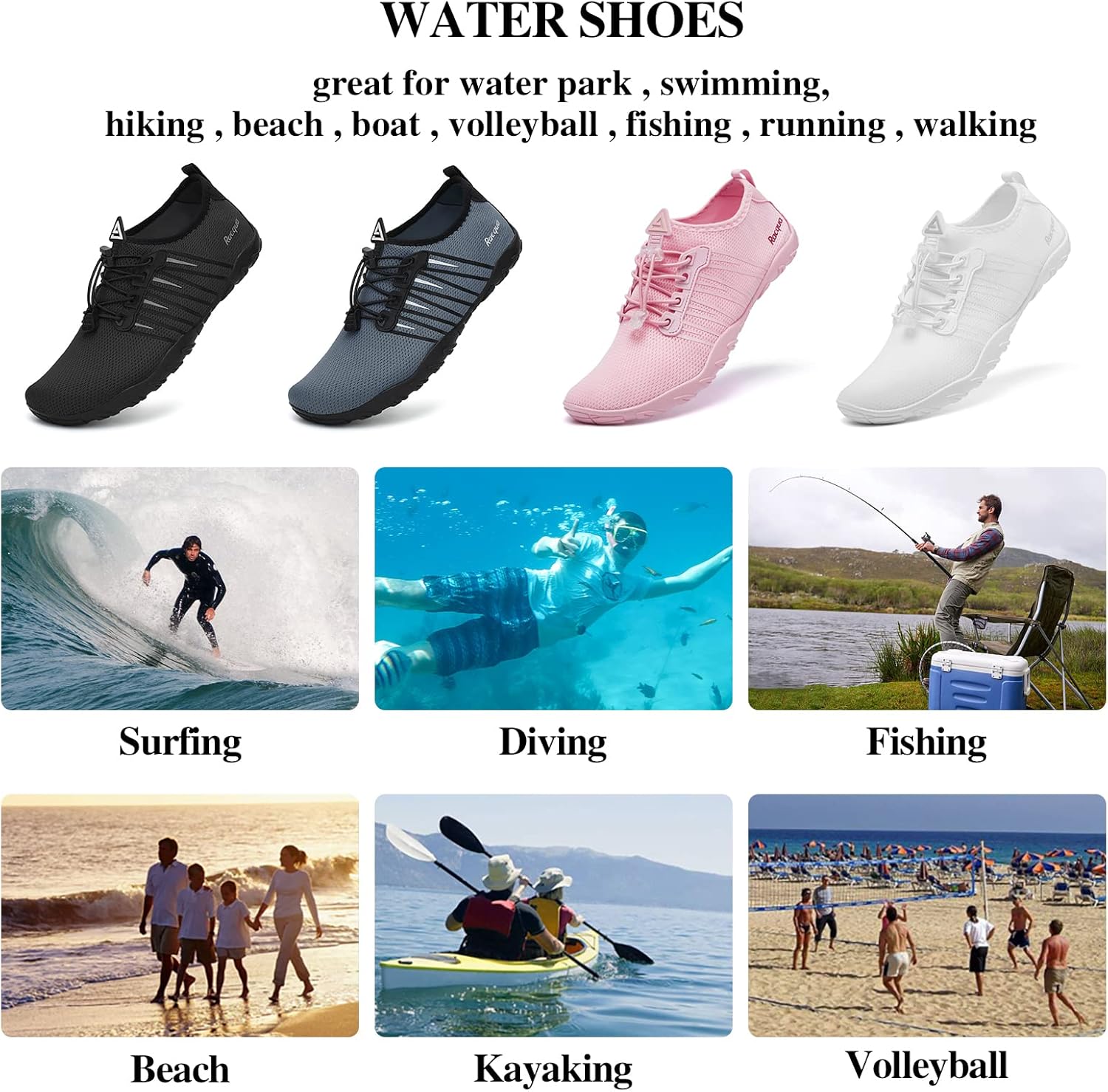Racqua Water Shoes - Quick Dry Barefoot Aqua Sports Footwear for Men & Women | Ideal for Beach & Pool