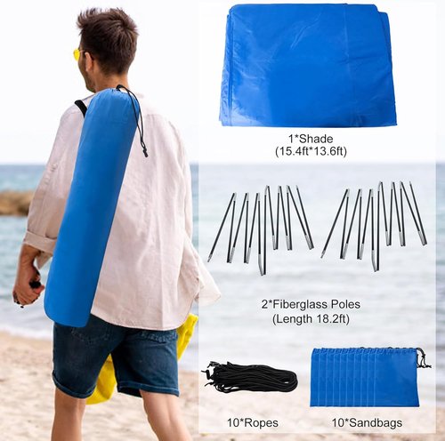 Beach Shade Portable Canopy - 200 Sq. Ft UV Protection Sun Shelter for 4-8 People | Lightweight & Easy Setup (Blue)
