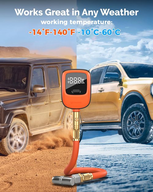 ETENWOLF T600 Digital Tire Pressure Gauge - High Precision 0-250 PSI with Rubber Hose & Replaceable Batteries