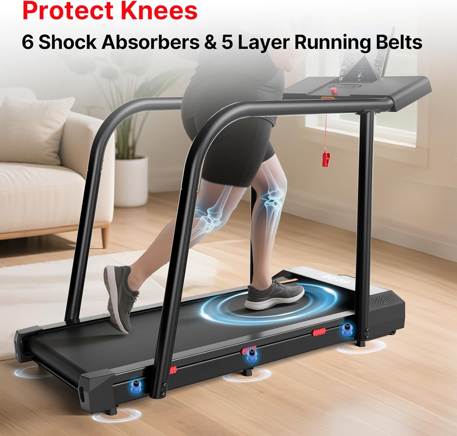 Yesoul Walking Treadmill for Seniors - Safe Home Exercise Machine with Long Handrails & LED Display, 300 lbs Capacity