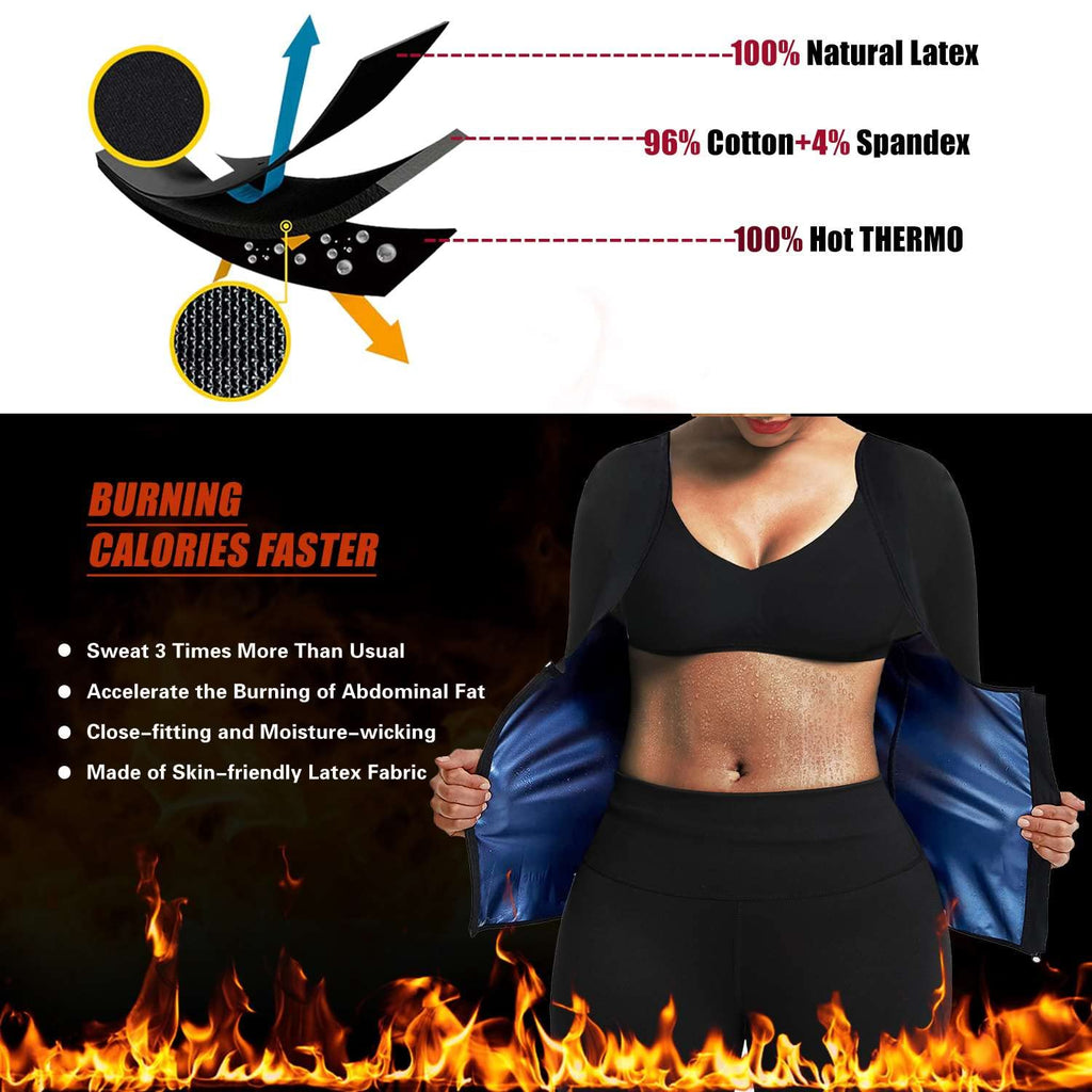 Sauna Suit Shirt for Women Sweat Vest Waist Trainer Long Sleeve Workout Thermal Top Zipper Long Sleeve L