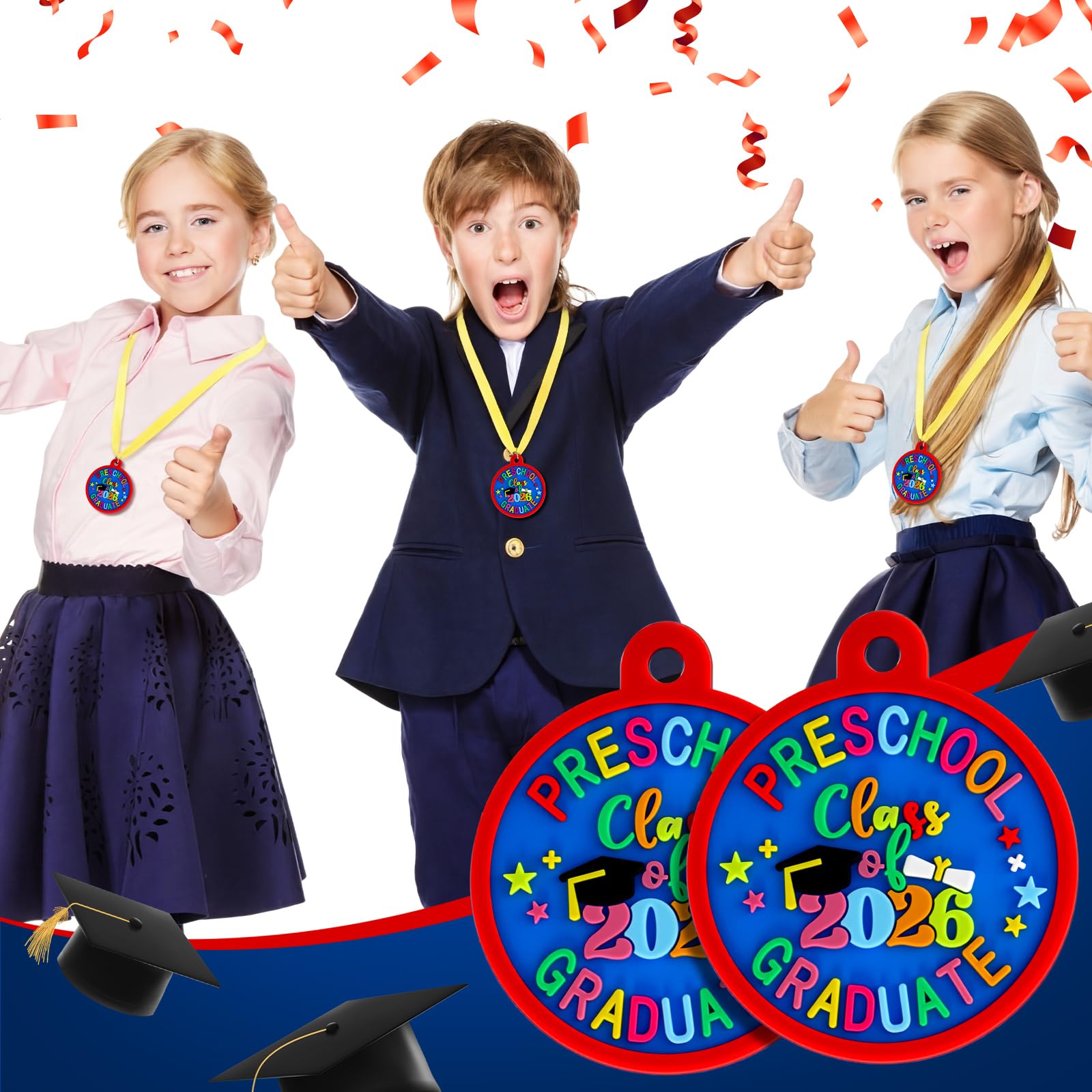 Sratte 12 Pcs Kindergarten Preschool Graduation Medal for Kids Graduating Award Medals with Yellow Neck Ribbon for Students Graduation Party Favors Supplies, 2 Inch (Class of 2026)