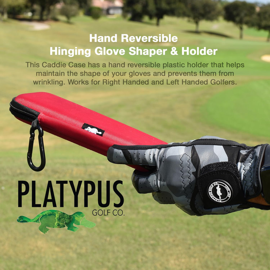 Platypus Golf Co. Golfing Caddie EVA Travel Case Organizer - Hand Reversible Hinging Glove Shaper & Holder, Mesh Pocket & Storage Slots, Golfers Cases for Men & Women