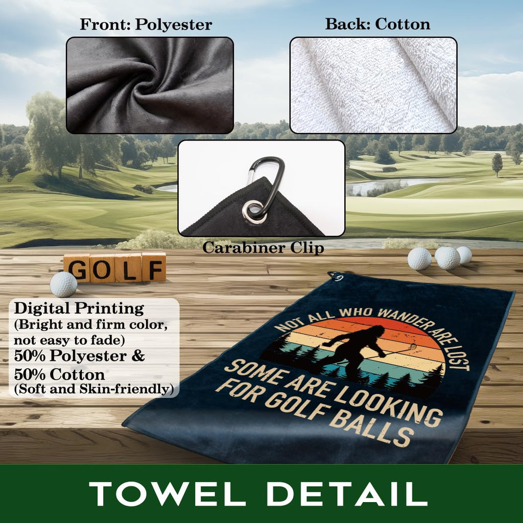 rofiowa Not All Who Wander are Lost Polyester and Cotton Printed Golf Towel, Funny Golf Accessories for Men Women, Golf-Gifts for GolfFan Dad Grandpa, Golfs Lover Retirement Birthday Gifts