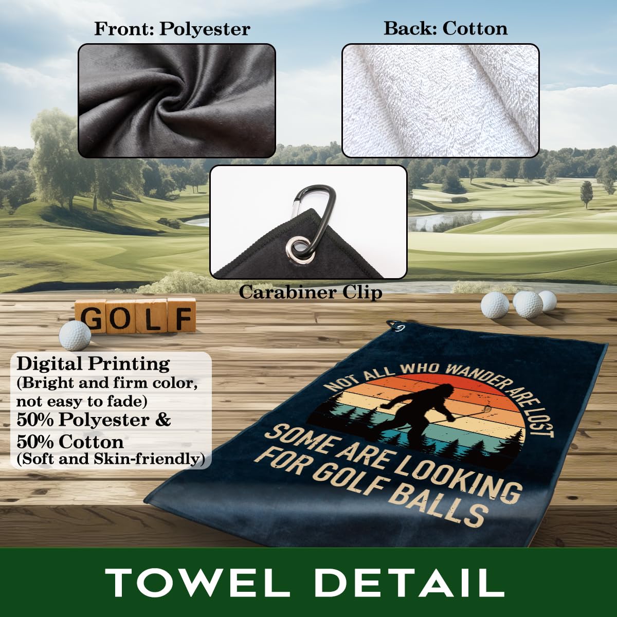 rofiowa Not All Who Wander are Lost Polyester and Cotton Printed Golf Towel, Funny Golf Accessories for Men Women, Golf-Gifts for GolfFan Dad Grandpa, Golfs Lover Retirement Birthday Gifts