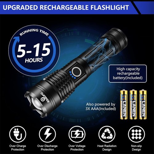 Esgofo Flashlights - High Lumens 100000 Rechargeable LED - Super Bright, Waterproof, Perfect for Hiking & Camping
