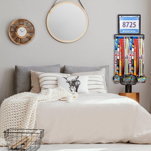 Moxweyeni Race Medal Display - Wall-Mounted Bib Holder Rack for Runners | Perfect Gift Idea