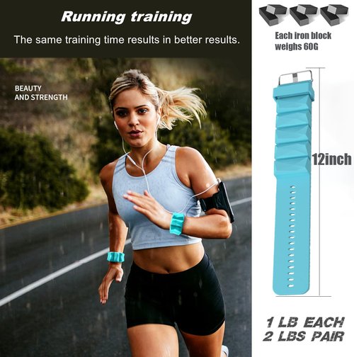 Adjustable 2 LB Ankle Wrist Weights Pair Women Men, Wearable Ankle/Wrist Weights Suitable for Yoga, Exercise,Barre,Strength Training Set of 2 (1Lb Each) (blue)