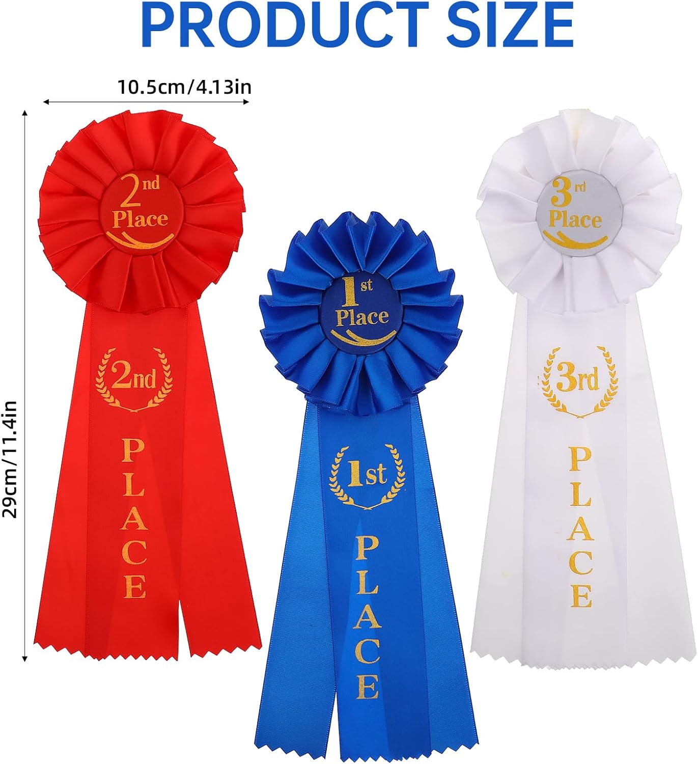 Regine Switzerland 3 Pcs Ribbon Award Set - 1st, 2nd, 3rd Place Victory Ribbons | Blue, Red & White