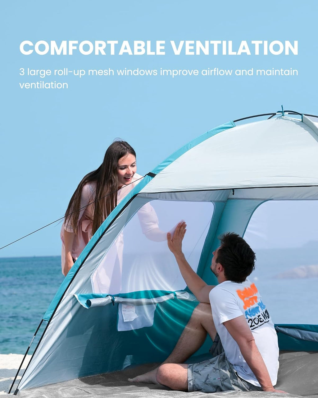 OutdoorMaster Beach Tent - Easy Setup Portable Sun Shade Canopy with UPF 50+ UV Protection | Family Size for 3-8 People