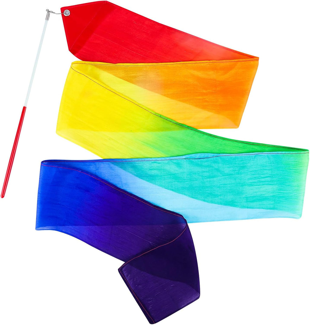 Skiennix 100% Silk Dance Ribbons - Rainbow Streamers for Kids' Gymnastics & Party Decor