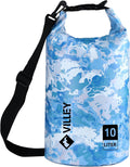 VILLEY Waterproof Dry Bag - 10L Roll Top Backpack for Kayaking, Boating & Camping | Blue Camo Design
