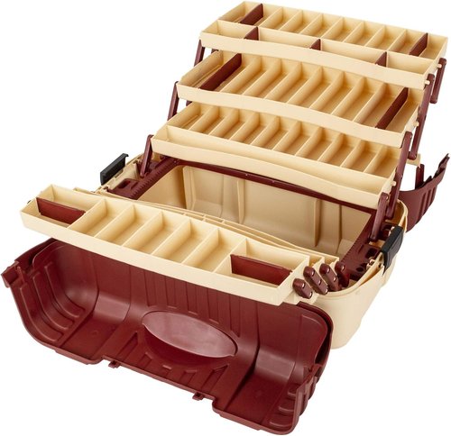 Flambeau Outdoors 2059 Fishing Tackle Box - Large All-Weather 7-Tray Organizer with 61 Compartments, Beige/Terracotta Brown