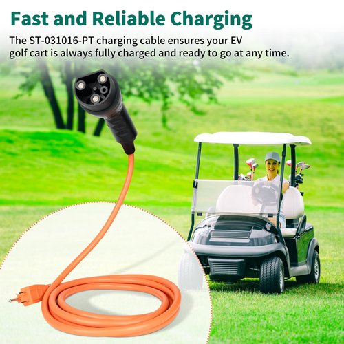 Charging Power Cord Compatible with Evolution ICON Golf Carts, 120V 3 Pin Golf Cart Charger Power Cord Replace OEM# 2.04.0620 ST-031016-PT (Plug and Play)