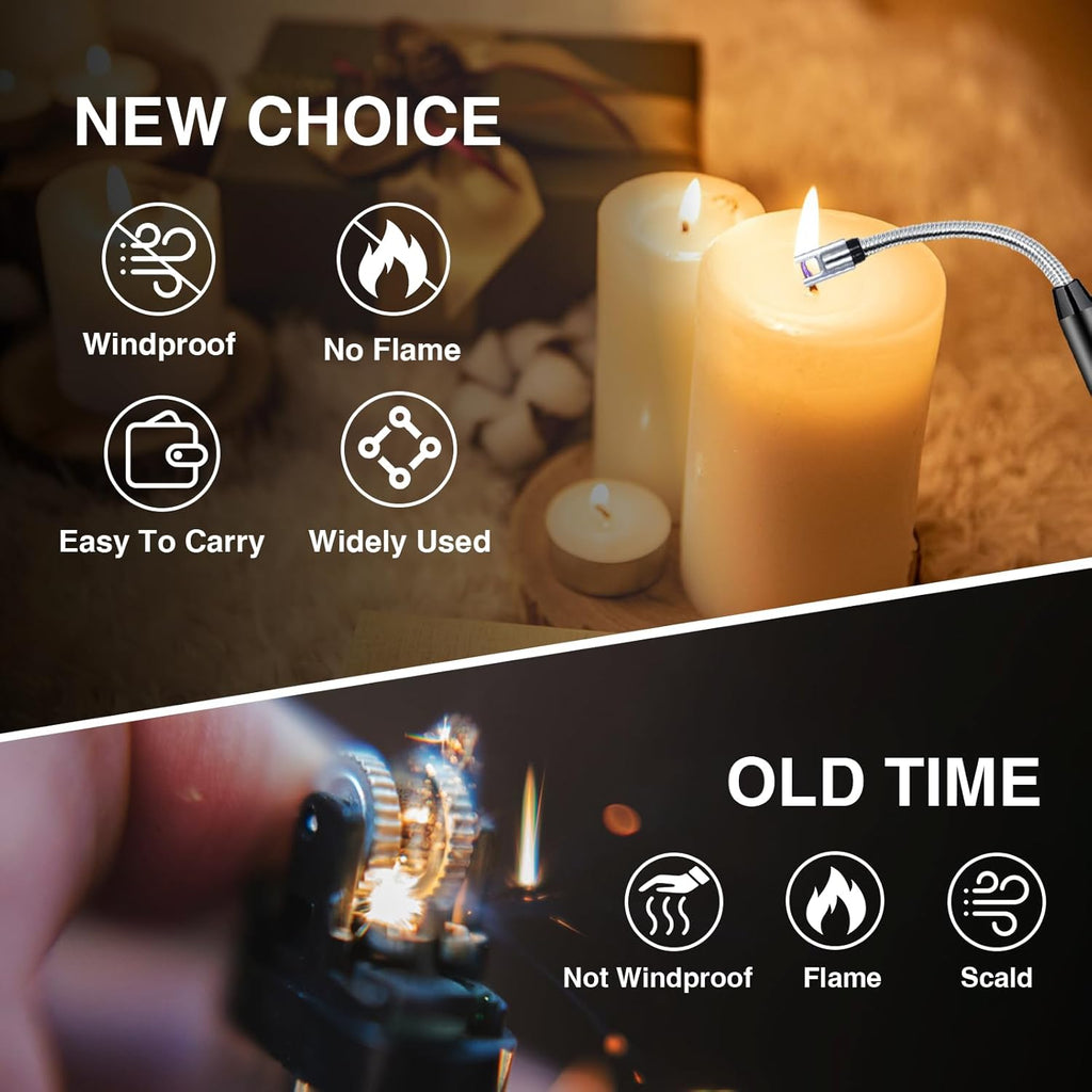 Skiennix Electric Candle Lighter - Windproof Flameless Design with 360° Flexible Neck & LED Display | 2 Pack