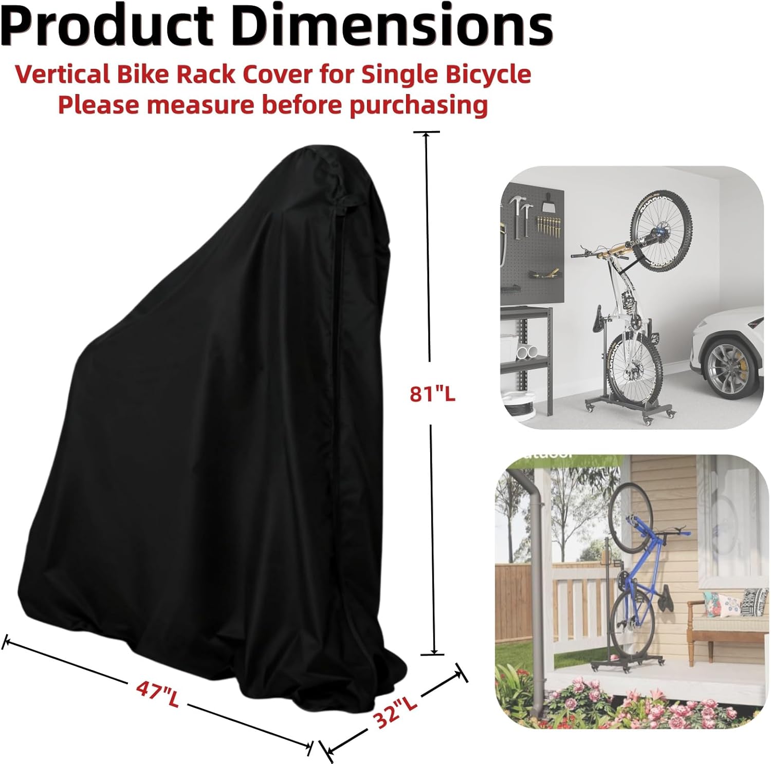Skiennix Vertical Bike Rack Cover - Waterproof All-Weather Protection for Single Bicycle | 32x47x81 IN