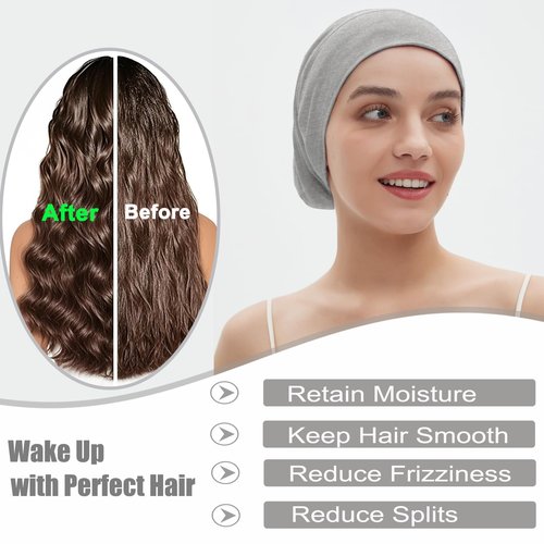 2pcs Sleep Cap Bonnet for Sleeping, Adjustable Cooling Ice Silk Lined Hair Bonnets for Natural Curly Braids Beanie Hat Women Men