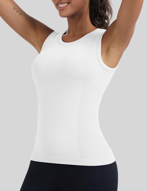 MathCat Women's Seamless Workout Tank Top - Built-In Bra & Sleeveless Design | White Athletic Yoga Shirt