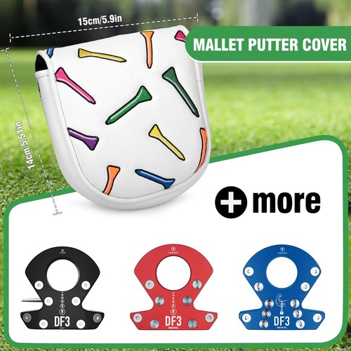Golf Putter Cover DF3 Mallet Putter Headcover Colorful Tee Golf Club Cover for DF3 Putter with Magnetic Closure fit DF3 Putter