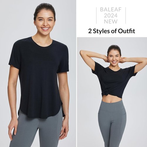 Baleaf Women's Athletic Workout Shirts - Loose Fit Yoga & Running Tops | Quick Dry with Side Slits