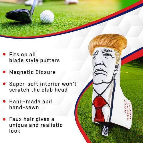 Pins & Aces Keep America Great Premium Golf Club Headcover - Quality Leather, Hand-Made Funny Head Cover - Style and Customize Your Golf Bag - Tour Inspired, Donald Trump Golf Design (Blade)