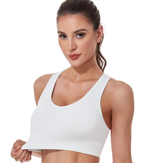 BAOMOSI Women's Seamless Racerback Sports Bra High Impact Support Yoga Gym Workout Fitness Black White Grey Deep Red Deep Purple X-Large