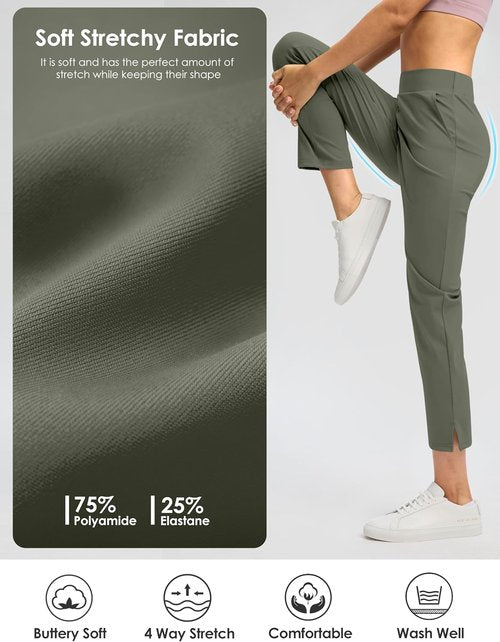 G Gradual Women's Ankle Golf Pants - Stretchy 7/8 Travel Pants with 3 Pockets & Inner Drawstring