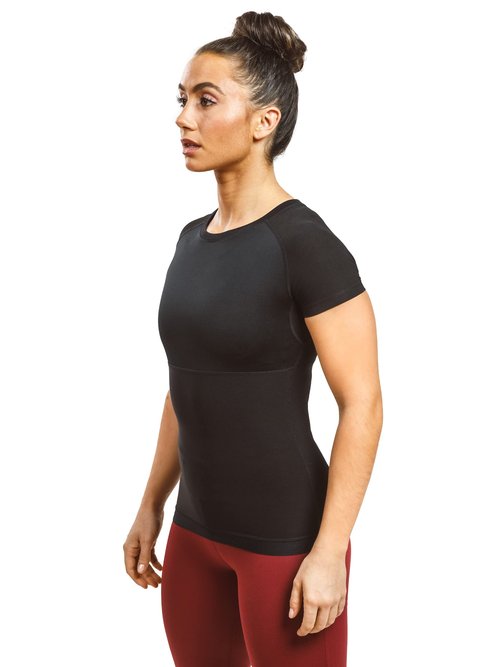 Sweat Shaper Women's Athletic Tee, Short Sleeve High-Performance Compression T-Shirt, Performance Baselayer Workout Shirt (Black, 3X-Large)