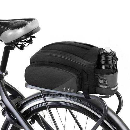 Bike Rack Bag,12L Bike Trunk Bag ,Rear bike rack bag, Multi Pockets Cycling Storage Bag with Water Bottle Holder , Bike Bags for bicycle Rack with Reflective Area & Shoulder Strap for Cycling Trips.