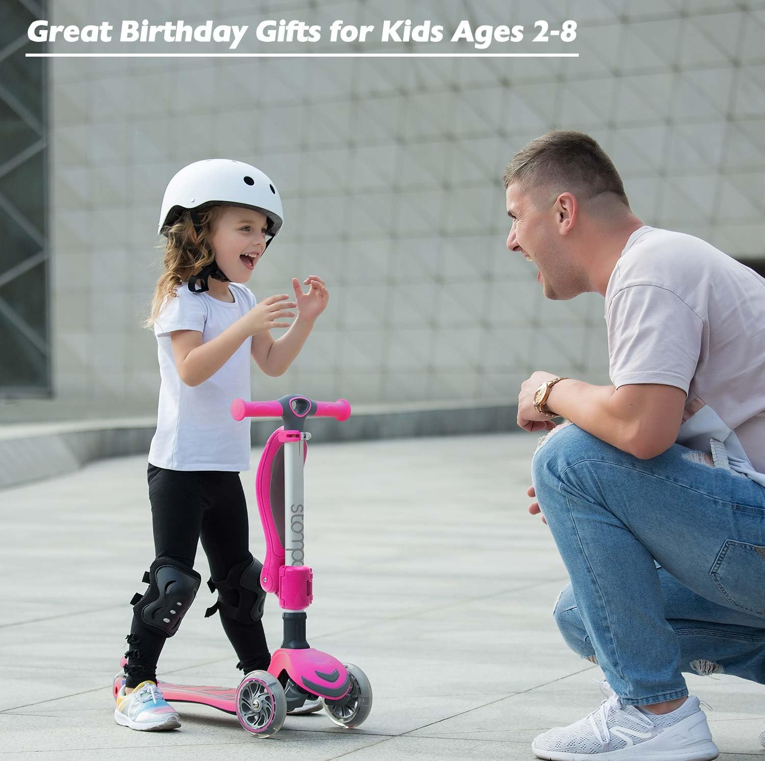 Stompa 2-in-1 Light Up Scooter for Kids | Adjustable Handlebar & Foldable Seat | Ages 3-8