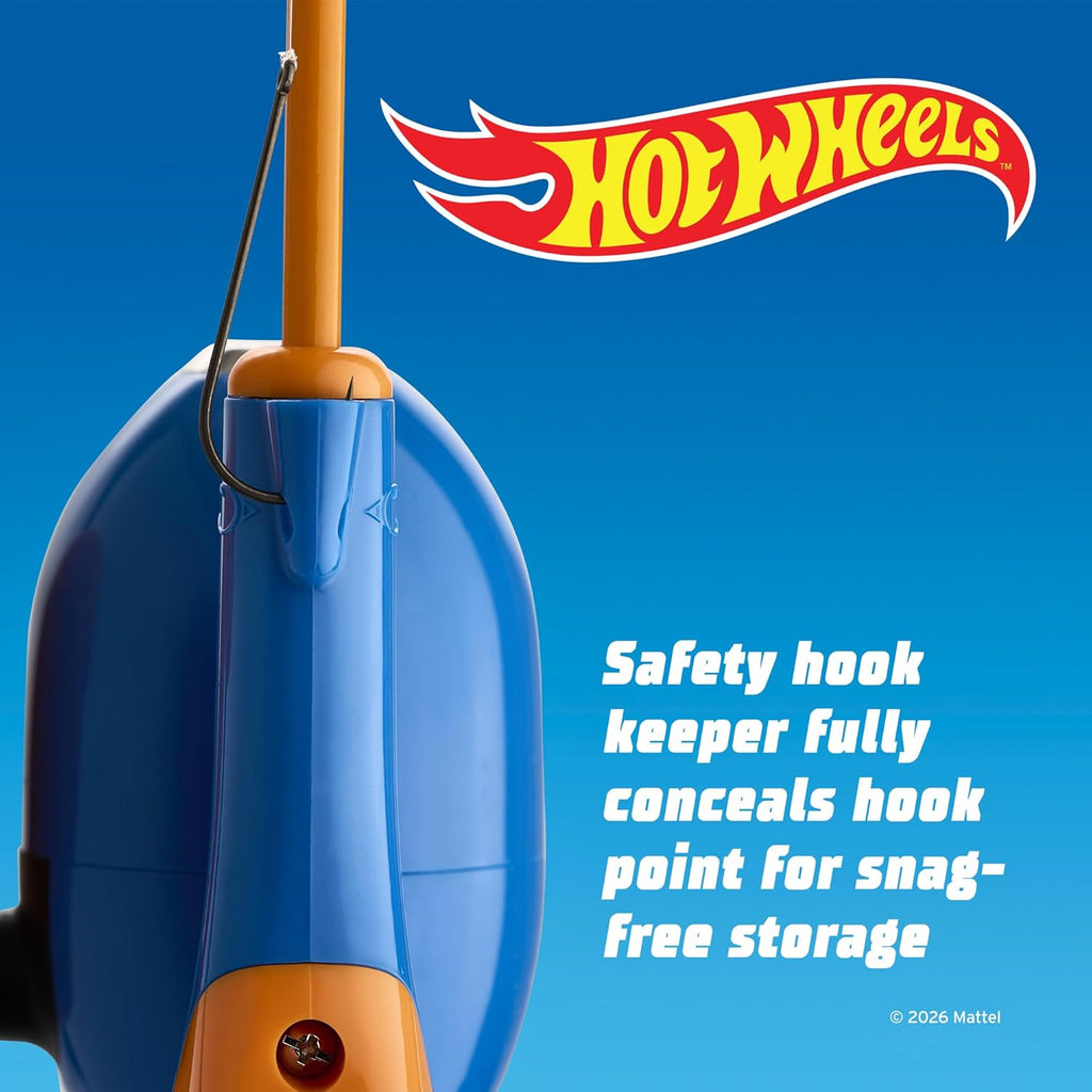 Shakespeare Hot Wheels Kids Fishing Set - 2’6” Fishing Rod & Reel Combo with Net, Tackle Box & Bait