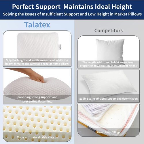 Talatex 100% Natural Premium Talalay Latex Travel Pillow, Camping Pillow, Small Camping Pillow with Compressible Stuff Sack, No Memory Foam Chemicals with Washable Cover (Medium Latex, 1)