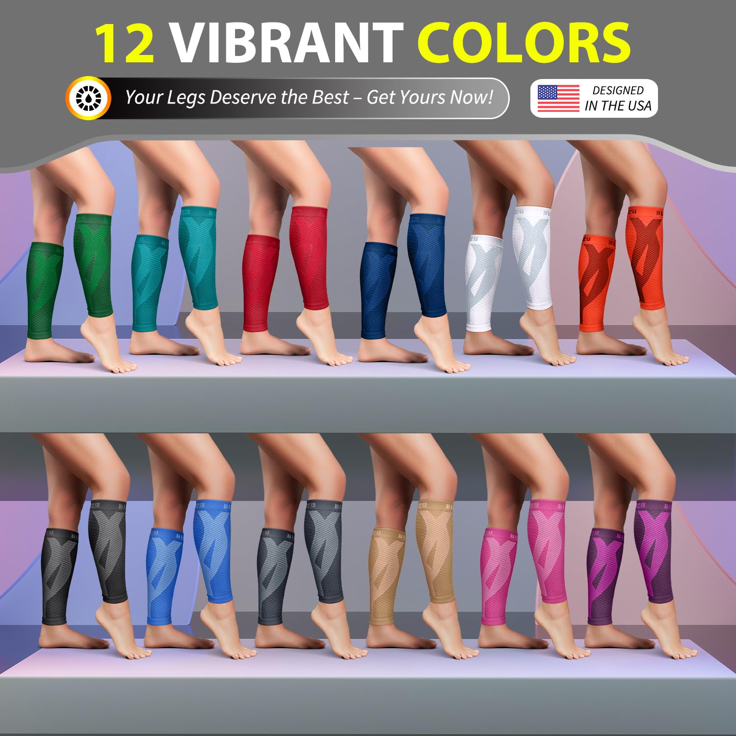 BLITZU Calf Compression Sleeve for Women and Men, Shin Splint Sleeves for Varicose Veins, Nursing, Pregnancy, Running, Footless Compression Socks Support for Calf Muscle Pain Relief White XXL