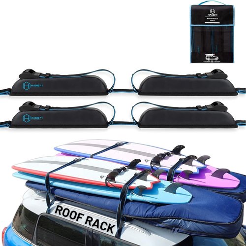 Hang 11 Surfboard Roof Rack - Soft Padded Design with No-Scratch Buckles | Fits Most Vehicles, Carries Up to 6 Boards