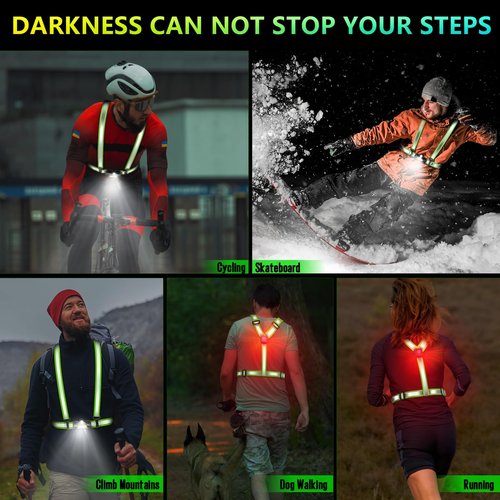 OMKHE Running Lights for Runners 500LM, Reflective Vest with LED Light 90°Adjustable Tilt, Back Red Warning Light, USB Rechargeable High Visibility Vest for Night Walking/Cycling/Jogging