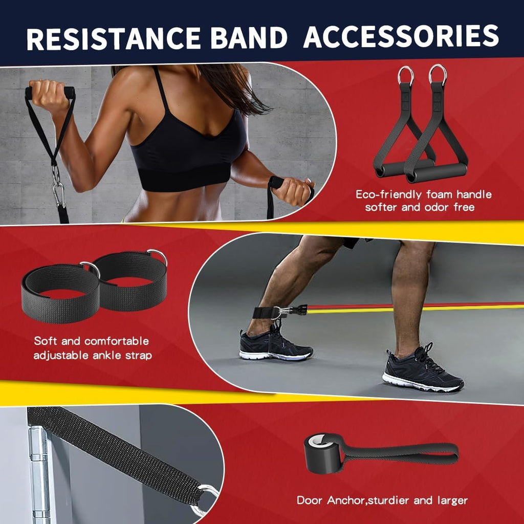 WHATAFIT Resistance Bands - Versatile Workout Bands with Handles & Door Anchor | 5 Resistance Levels for Strength Training & Physical Therapy