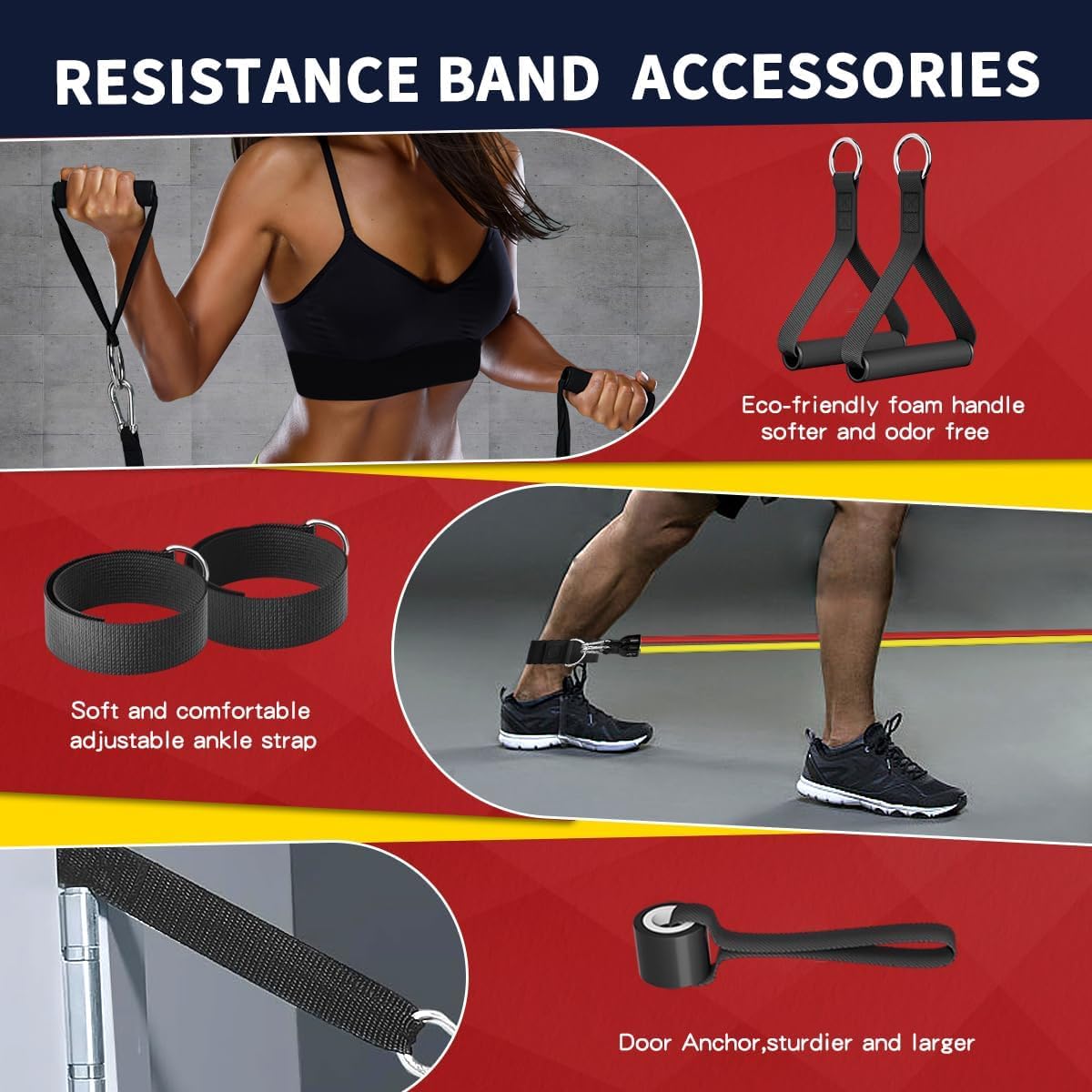 WHATAFIT Resistance Bands - Versatile Workout Bands with Handles & Door Anchor | 5 Resistance Levels for Strength Training & Physical Therapy