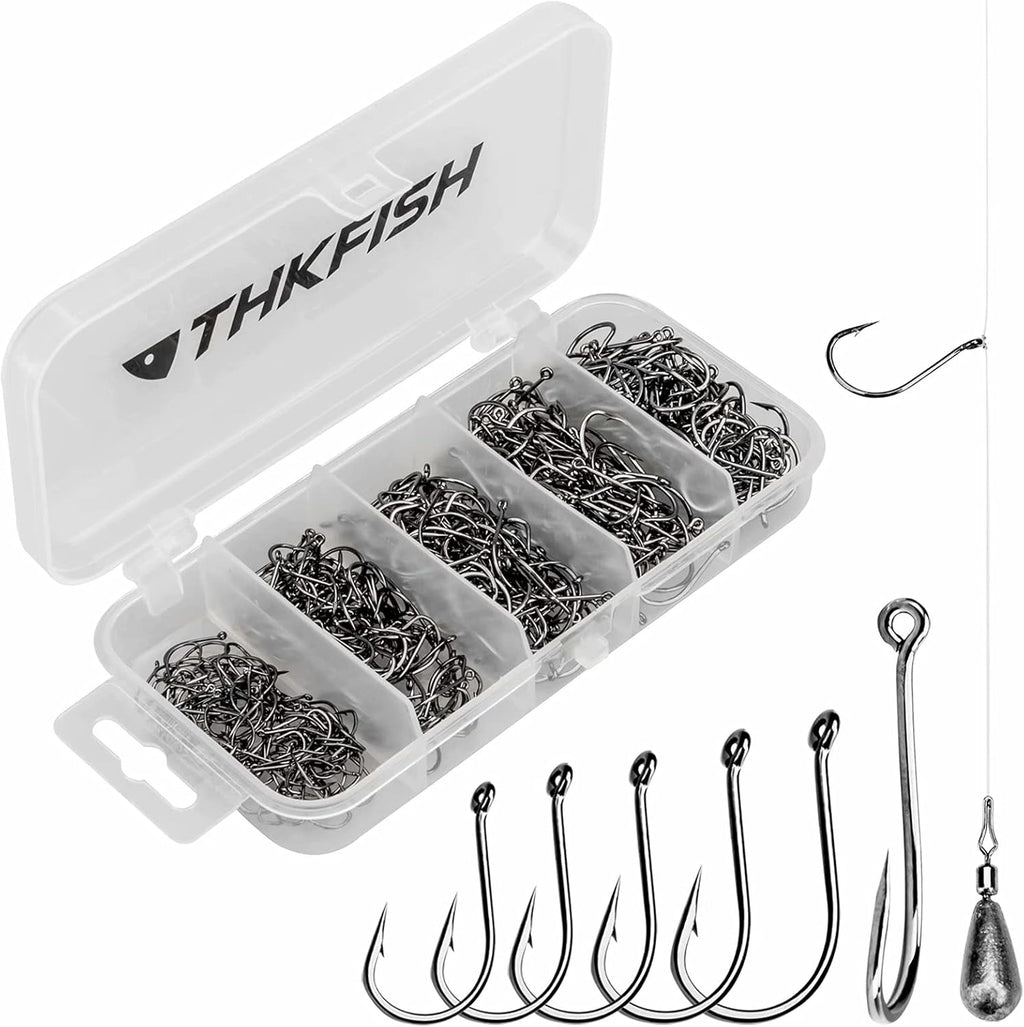 Thkfish Fishing Hooks - Drop Shot & Wacky Worm - Offset Circle Hooks in Sizes #1 to 2/0 - 50/100 Pcs Box