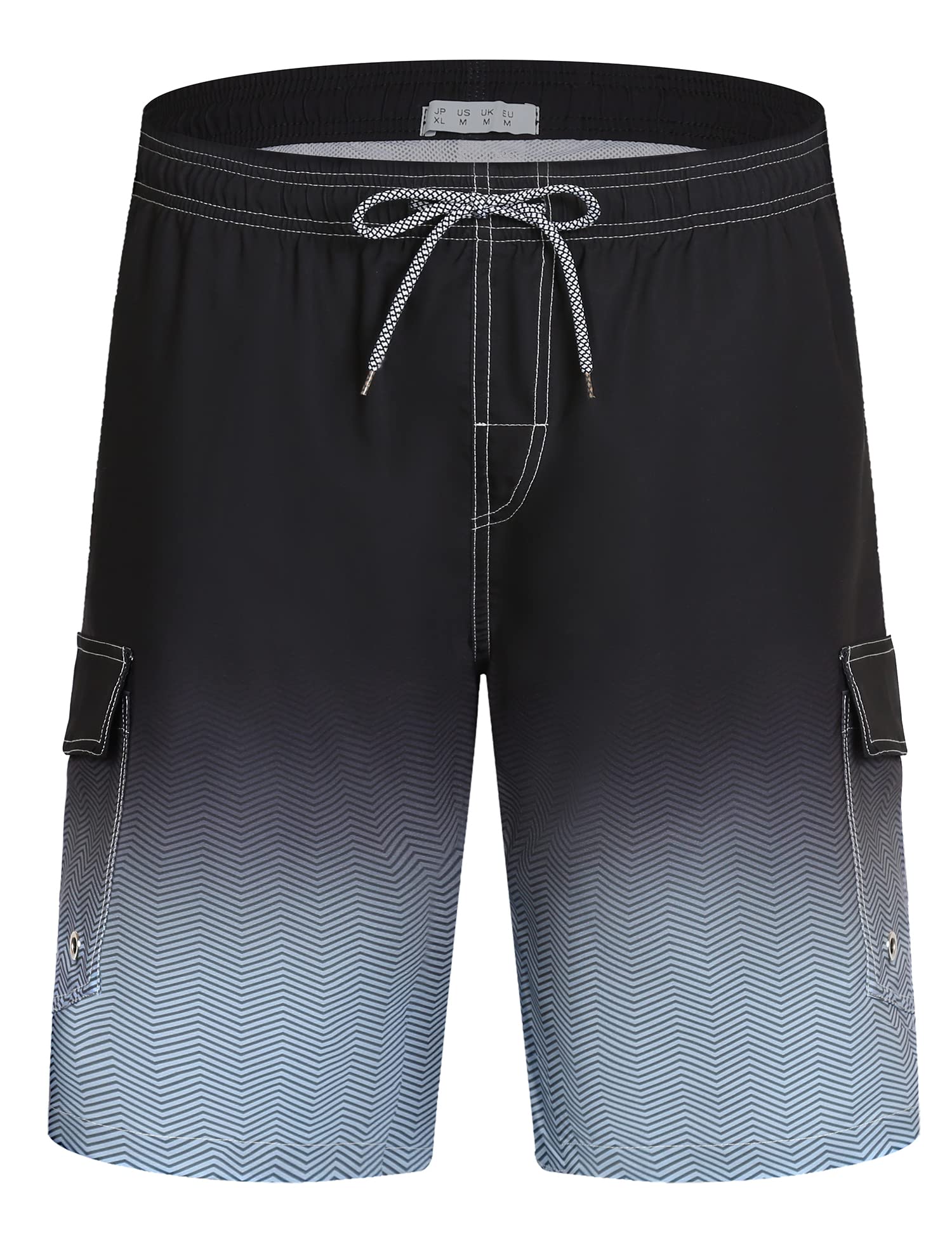 ELETOP Men's Swim Trunks Quick Dry Bathing Suit Swimming Board Shorts Mesh Lining Beach Swimwear Cargo Gradient Black S