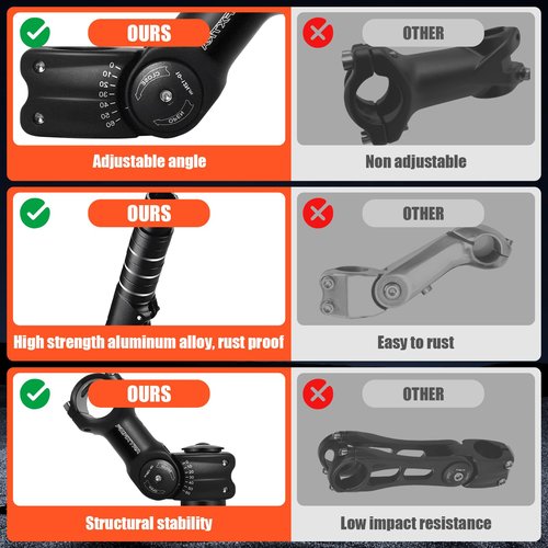 Bike Stem Riser & Adjustable MTB Stem, 31.8mm Bike Stem Adjustable ±60 Degree, Aluminum Bicycle Handlebar Riser, Universal Bike Stem Riser Extender for MTB/Road/BMX/E-Bikes