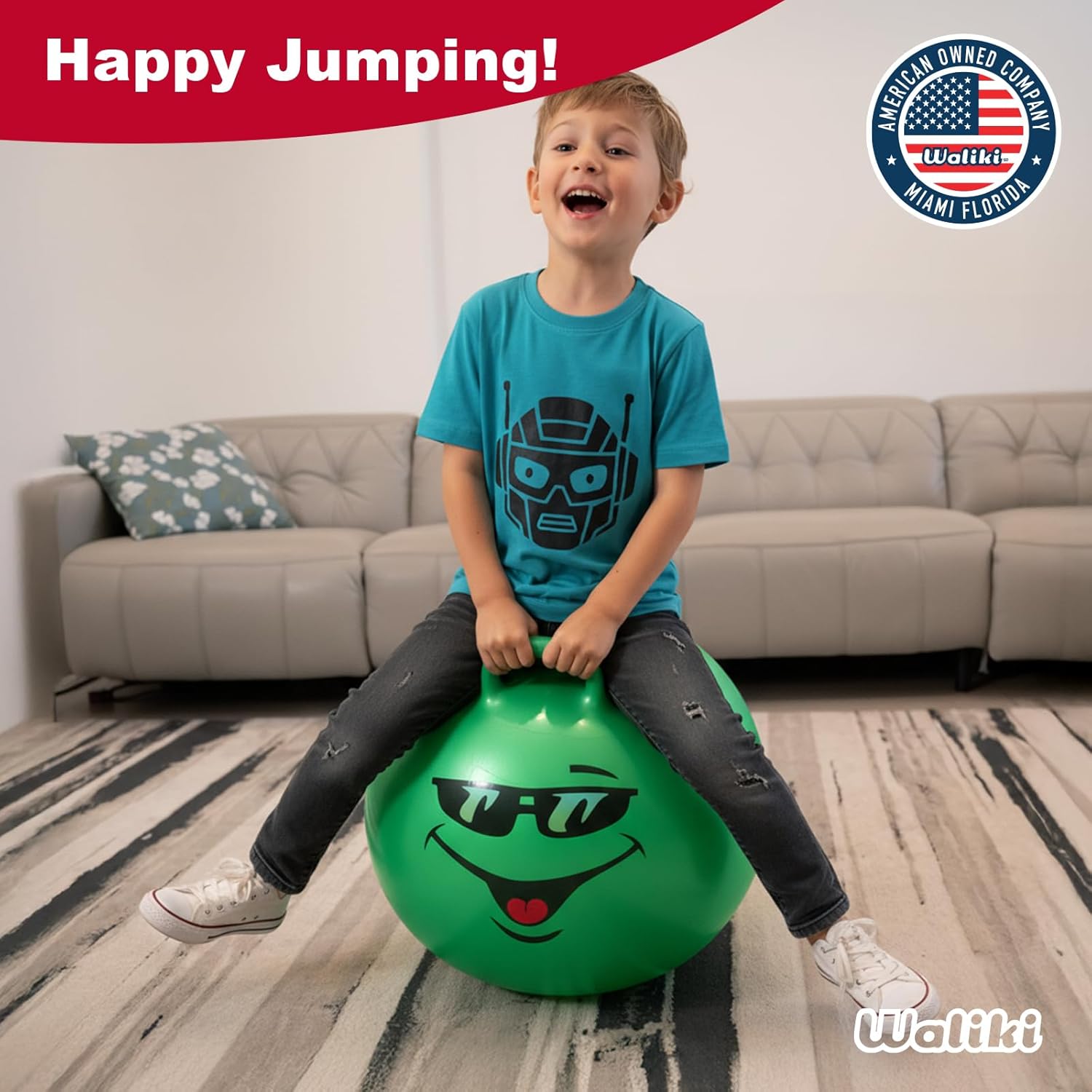 WALIKI Hop Ball Toy - 18” Green Jumping Therapy Ball for Kids Aged 3-6 | Fun Outdoor Hopping Toy