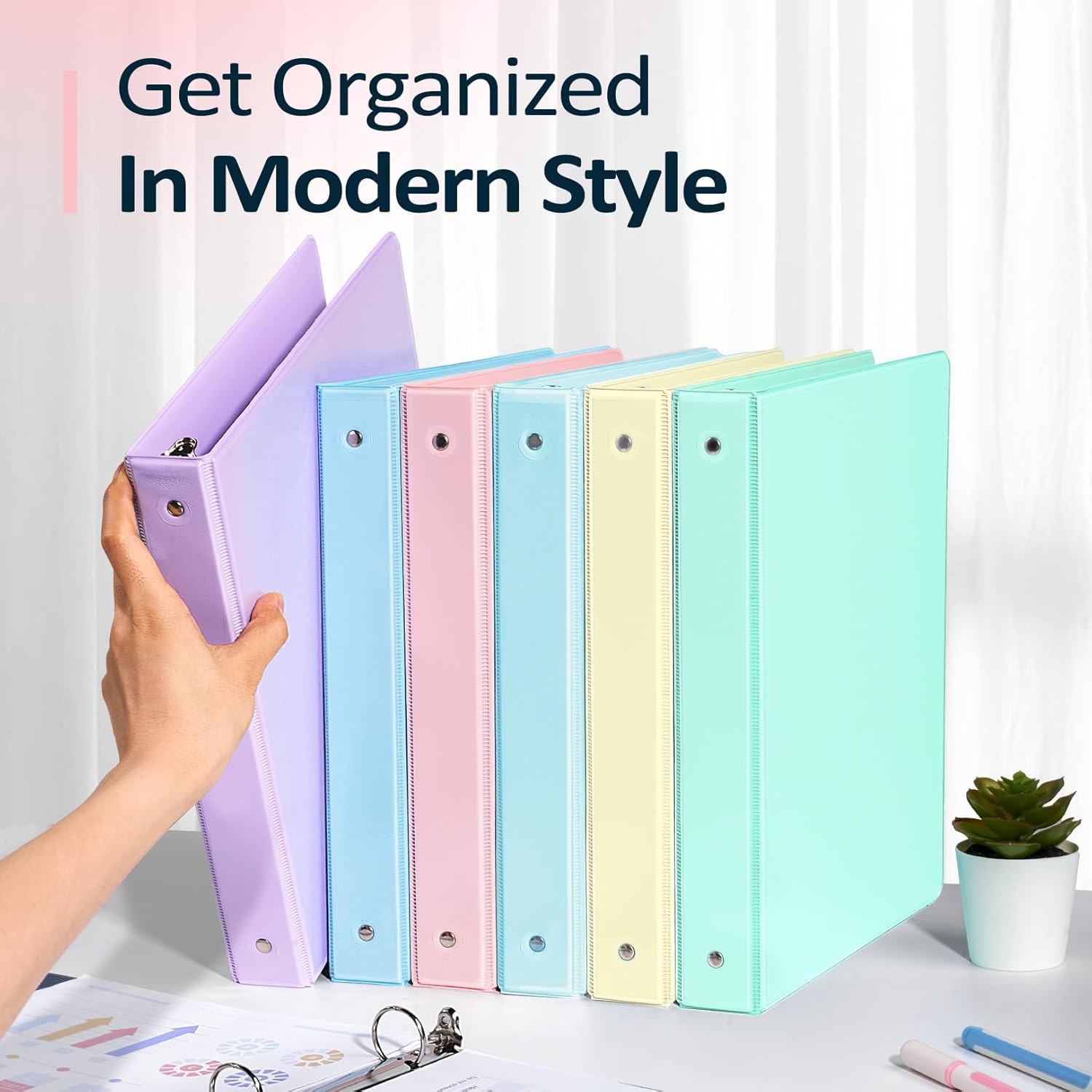 Sooez 1" Three Ring Binders - Extra Durable 6 Pack with Customizable Clear View Cover | Pastel Colors for 8.5 x 11 Papers